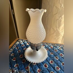 Hobnail Milk Glass 11" Lamp VTG Hurricane Electric Parlor Table Boudoir Works